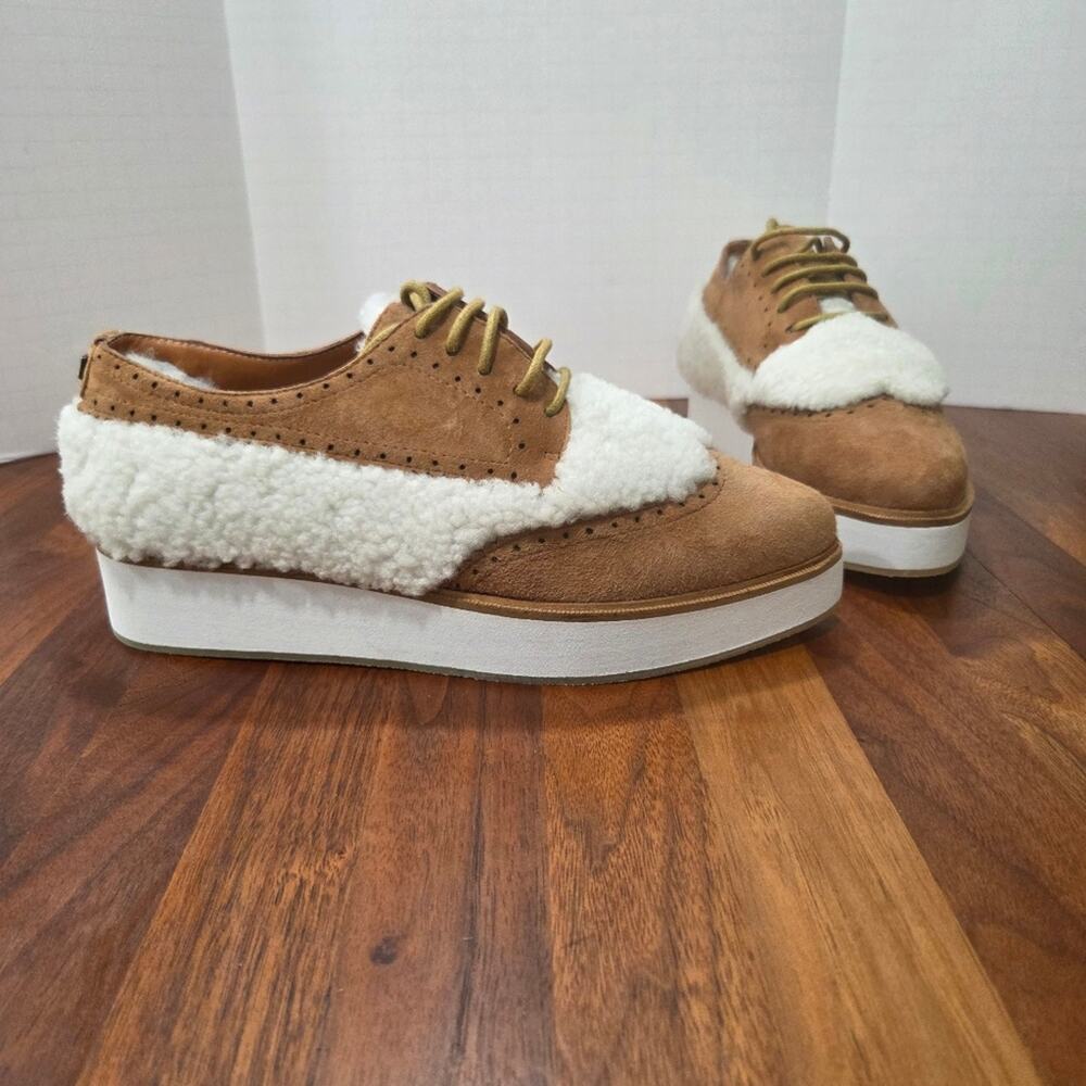 Australia Luxe Collective Suede And Sherling Tan and White Platform Oxford Sz 7